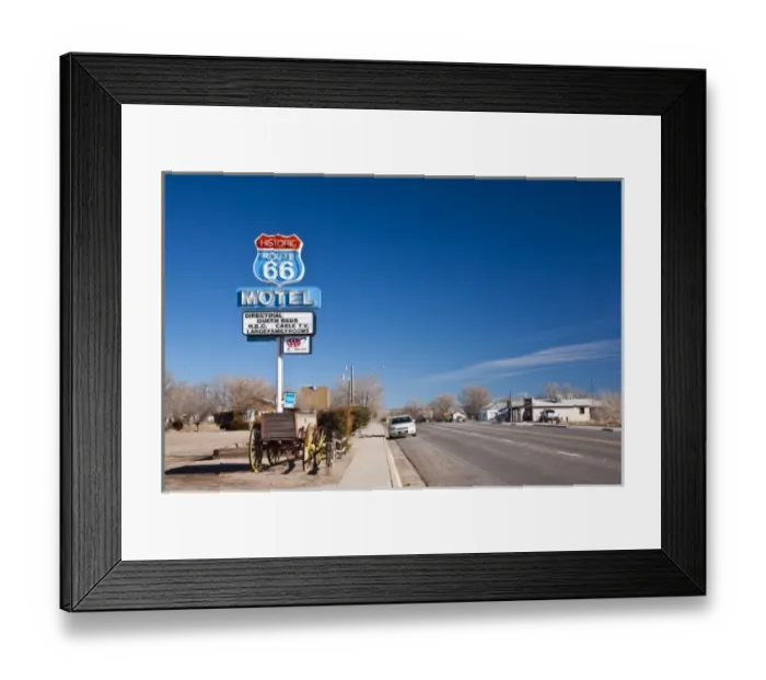 Framed Print : USA, Arizona, Seligman. Rt. 66 Town, Rt. 66 motel sign Framed Print : USA, Arizona, Seligman. Rt. 66 Town, Rt. 66 motel sign