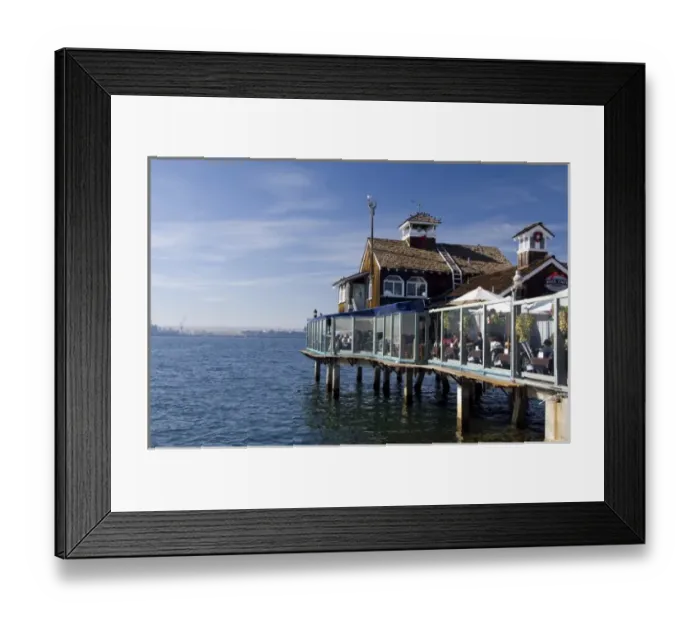 Framed Print : California, San Diego. Seaport Village, Pier Cafe Framed Print : California, San Diego. Seaport Village, Pier Cafe