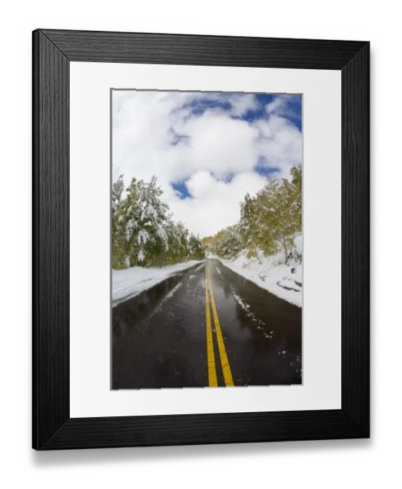 Framed Print : USA, Colorado, Aspen, Road Leading to Marron Bells, First Snow Autumn