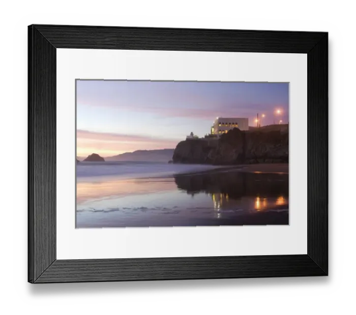 Framed Print : USA, California, San Francisco, Golden Gate National Recreation Area, Cliff house at sunset