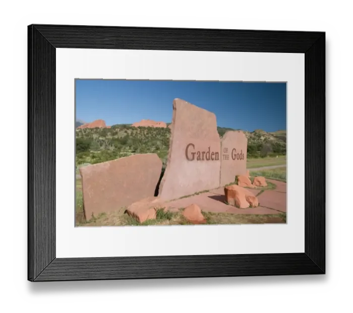 Framed Print : USA, Colorado, Colorado Springs, Garden of the Gods. Park entry sign with walking