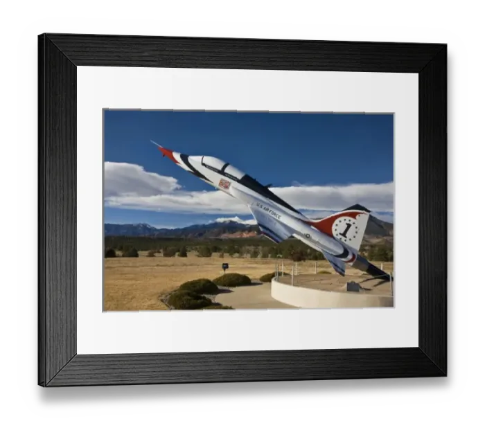 Framed Print : USA, Colorado, Colorado Springs. Permanent exhibit of a Thunderbird jet fighter Framed Print : USA, Colorado, Colorado Springs. Permanent exhibit of a Thunderbird jet fighter