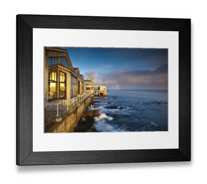 Framed Print : USA, California, Central Coast, Monterey, residential buildings along Monterey Bay, dawn