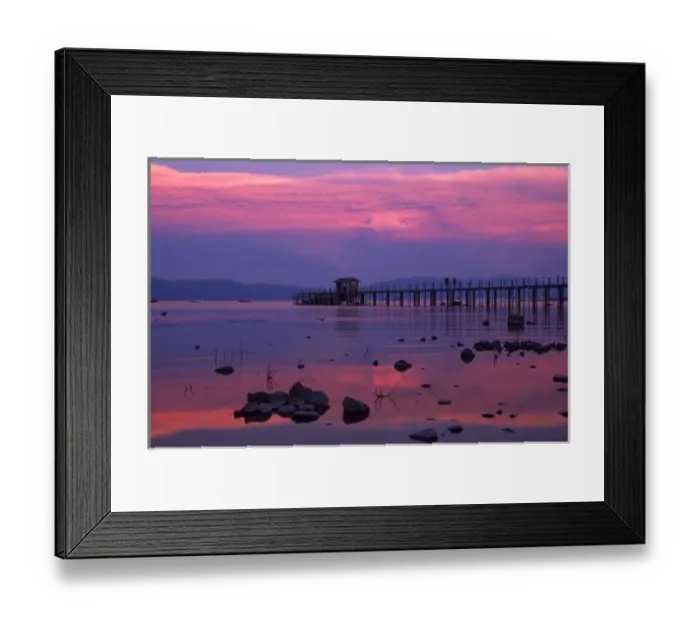 Framed Print : USA. California. Lake Tahoe. The sunset washes the water and pier in hues of pink and blue Framed Print : USA. California. Lake Tahoe. The sunset washes the water and pier in hues of pink and blue