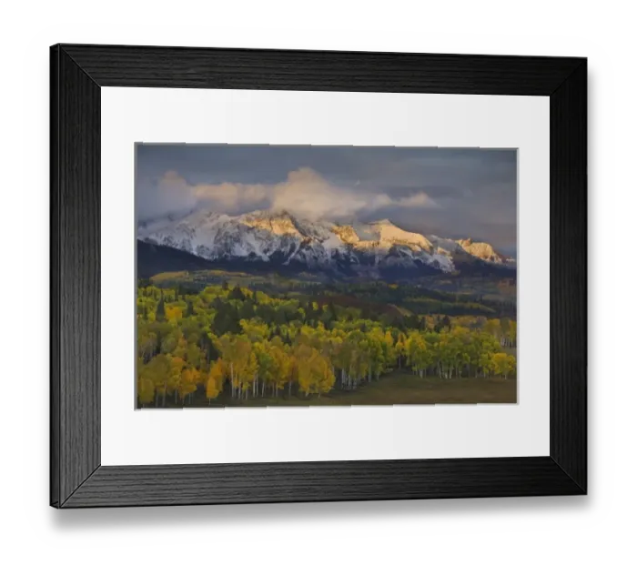 Framed Print : USA, Colorado, Rocky Mountains. Sunrise warms the peaks of the Sneffels Range in autumn Framed Print : USA, Colorado, Rocky Mountains. Sunrise warms the peaks of the Sneffels Range in autumn