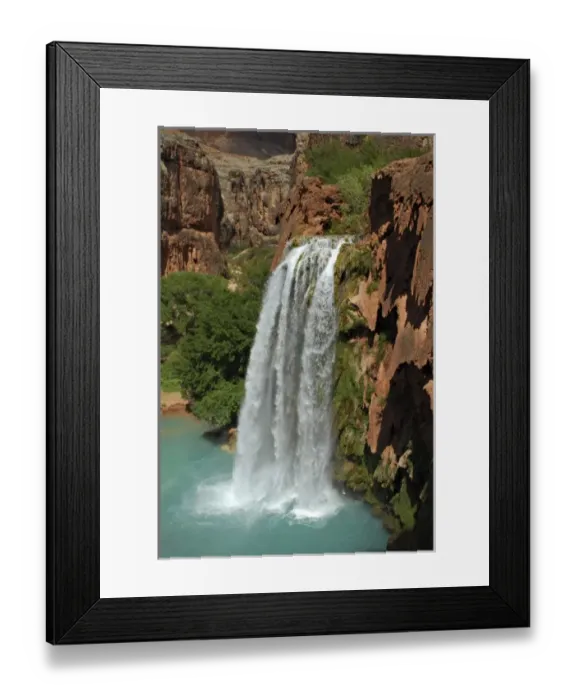 Framed Print : USA, Arizona, Havasu Canyon. Dramatic Havasu Falls on a summer afternoon Framed Print : USA, Arizona, Havasu Canyon. Dramatic Havasu Falls on a summer afternoon