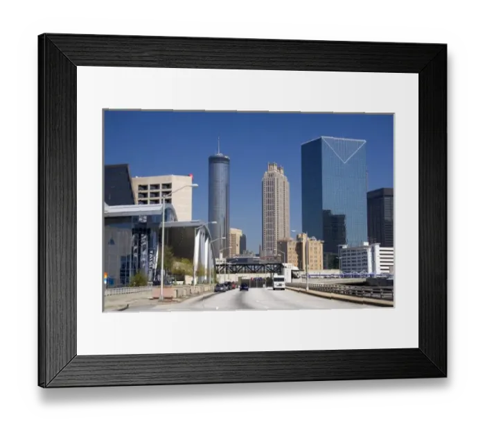 Framed Print : A view of downtown Atlanta, Georgia with Philips Arena at left