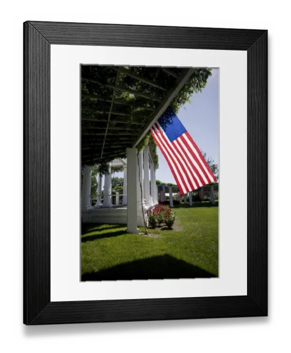 Framed Print : USA, VA, Arlington. The US flag hangs from multiple rafters at the Civil War Memorial