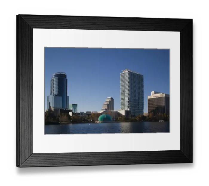 Framed Print : USA, Florida, Orlando, skyline from Lake Eola Framed Print : USA, Florida, Orlando, skyline from Lake Eola
