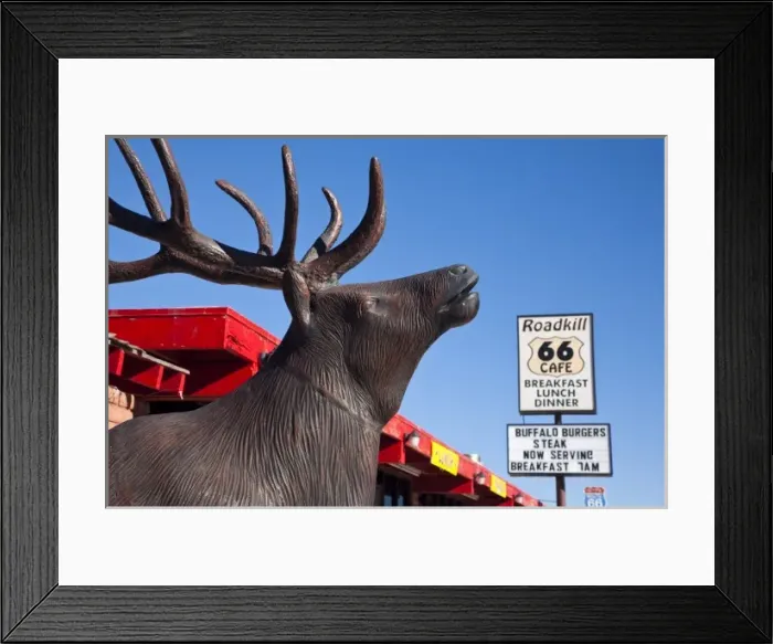 Framed Print : USA, Arizona, Seligman. Rt. 66 Town, Roadkill 66 Cafe sign