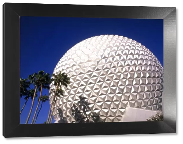 Close up of globe ball in Epcot Center of Walt Disney World in Orlando, Florida