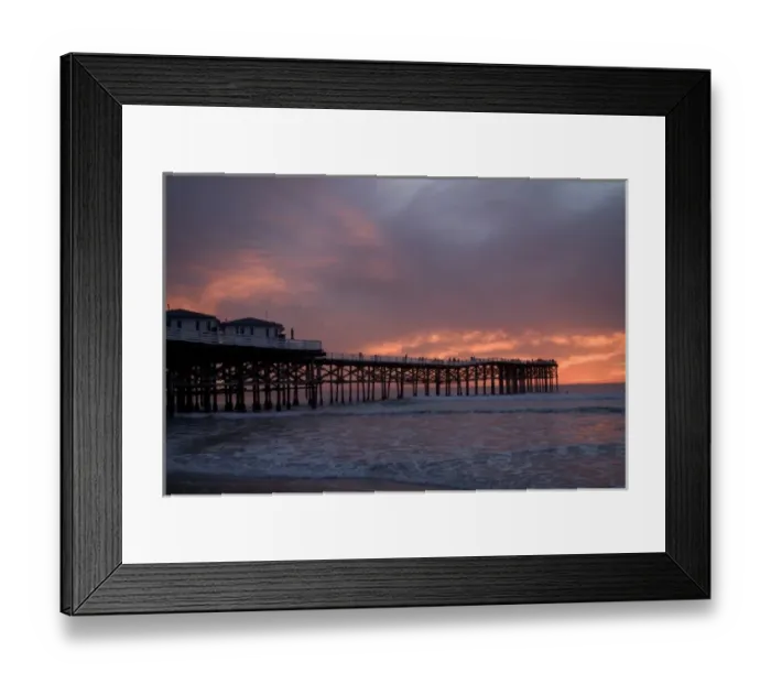 Framed Print : US, CA, San Diego. The sun sets over Crystal Pier in San Diego with brilliant clouds overhead Framed Print : US, CA, San Diego. The sun sets over Crystal Pier in San Diego with brilliant clouds overhead