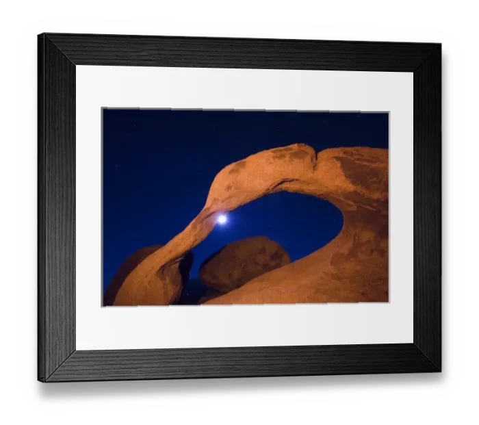 Framed Print : USA, California, Alabama Hills Night photo with colored flash of rock arch and moon Framed Print : USA, California, Alabama Hills Night photo with colored flash of rock arch and moon
