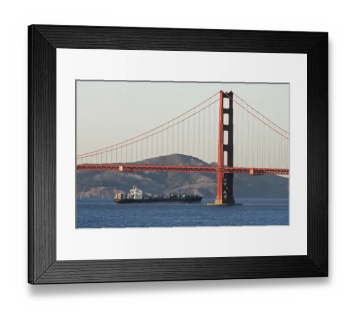 Framed Print : A container ship passes under the Golden Gate Bridge entering San Francisco Bay Framed Print : A container ship passes under the Golden Gate Bridge entering San Francisco Bay