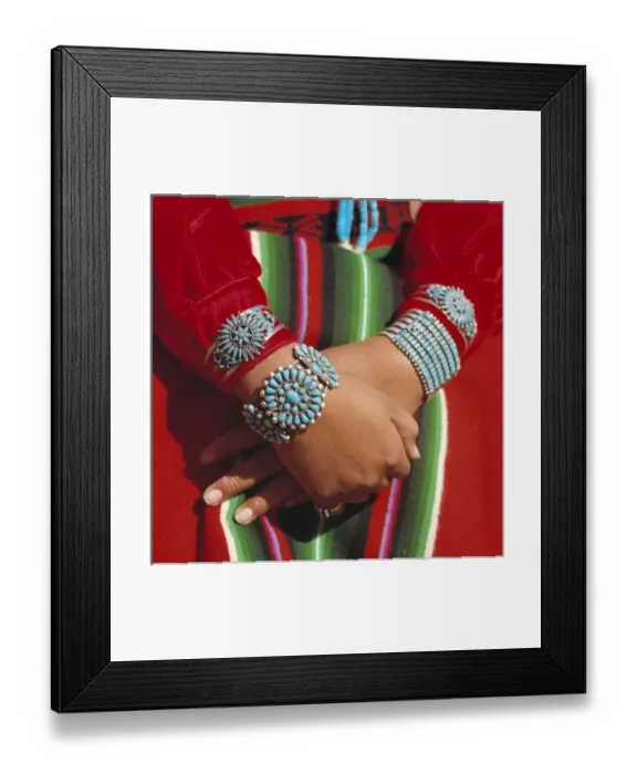 Framed Print : USA, Arizona, Canyon de Chelly NM. Beautiful turquoise jewelry, such as these bracelets