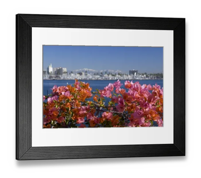 Framed Print : California, Long Beach. Skyline views of the port area of Long Beach. Snow-capped Framed Print : California, Long Beach. Skyline views of the port area of Long Beach. Snow-capped
