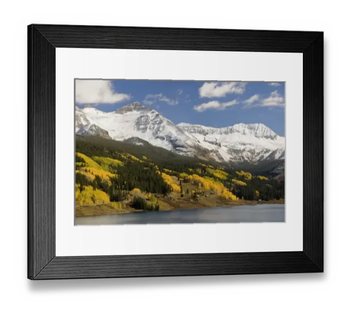 Framed Print : USA, Colorado, San Juan Mountains. Trout Lake is ringed by the snow- covered mountains Framed Print : USA, Colorado, San Juan Mountains. Trout Lake is ringed by the snow- covered mountains