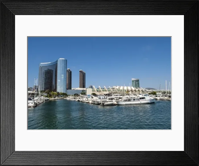 Framed Print : Seaport Village Marina in San Diego Bay, California. Boats and ships at pier Framed Print : Seaport Village Marina in San Diego Bay, California. Boats and ships at pier