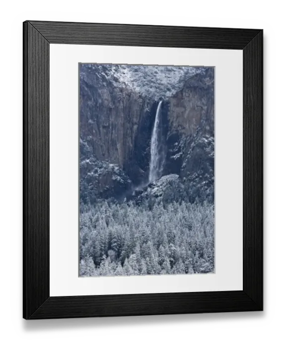 Framed Print : Bridaveil Fall and Yosemite valley after a snow storm - Yosemite National Park, California