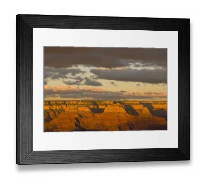 Framed Print : Scenic landscape of the south rim of the Grand Canyon at sunset in wintertime, Grand Framed Print : Scenic landscape of the south rim of the Grand Canyon at sunset in wintertime, Grand