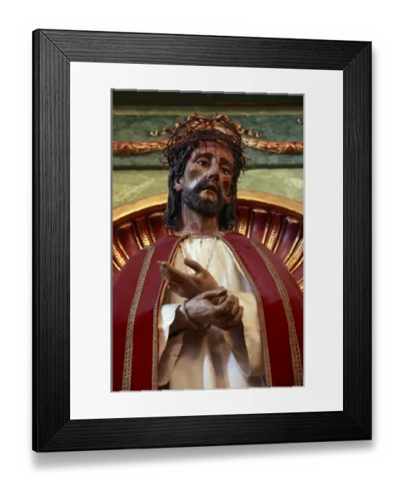 Framed Print : USA, California, Fremont, Mission San Jose. Close-up of painted wooden statue depicting Framed Print : USA, California, Fremont, Mission San Jose. Close-up of painted wooden statue depicting
