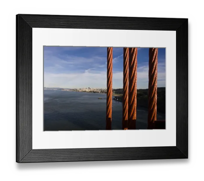 Framed Print : San Francisco as seen through the cables of the Golden Gate Bridge