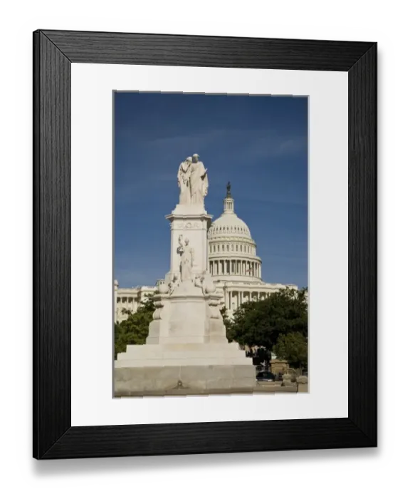 Framed Print : USA, Washington, D. C. The US Capital Building with a monument to honor navy sailors