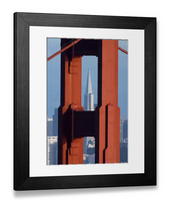 Framed Print : A dusk view of San Francisco with the Transamerica building through the Golden Gate Bridge Framed Print : A dusk view of San Francisco with the Transamerica building through the Golden Gate Bridge