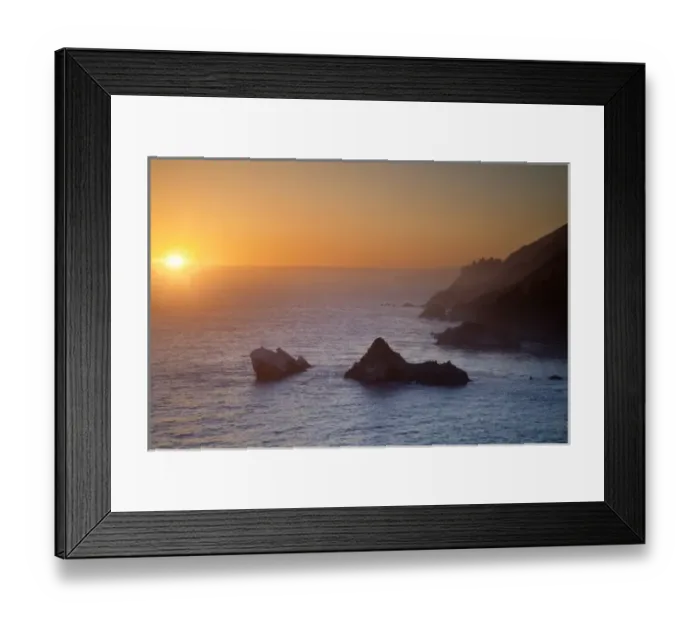 Framed Print : Sunset light on the cliffs over the Pacific Ocean at Julia Pfeiffer Burns State Park Framed Print : Sunset light on the cliffs over the Pacific Ocean at Julia Pfeiffer Burns State Park