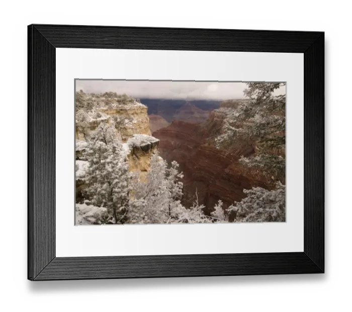 Framed Print : Scenic snowy winter landscape along the south rim of the majestic Grand Canyon, Grand Framed Print : Scenic snowy winter landscape along the south rim of the majestic Grand Canyon, Grand