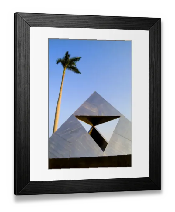 Framed Print : North America, USA, Florida, Palm Beach. Pyramid abstract statue under the palm tree Framed Print : North America, USA, Florida, Palm Beach. Pyramid abstract statue under the palm tree