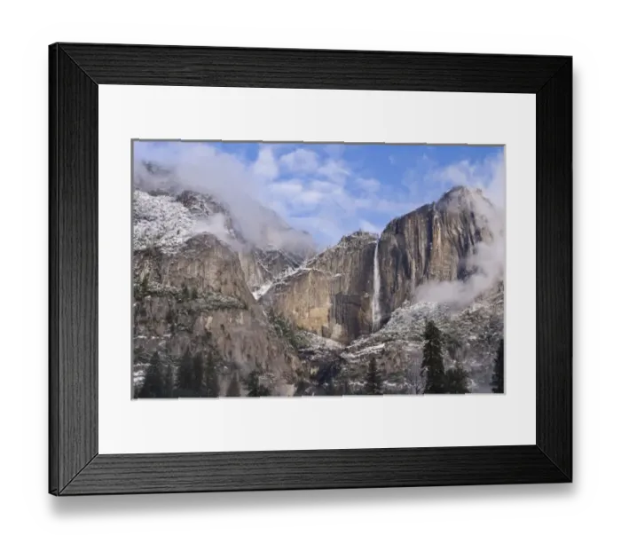 Framed Print : USA, California, Yosemite National Park. Yosemite Falls after a light snowstorm Framed Print : USA, California, Yosemite National Park. Yosemite Falls after a light snowstorm