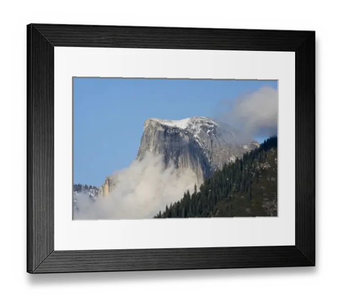 Framed Print : Clouds and fog gather around Half Dome - Yosemite National Park, California