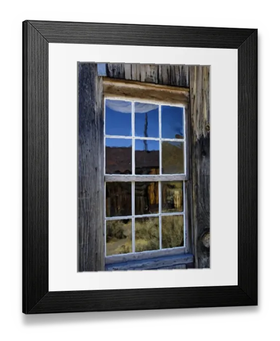 Framed Print : USA, California, Bodie State Historic Park, Ghost town building reflected in window Framed Print : USA, California, Bodie State Historic Park, Ghost town building reflected in window