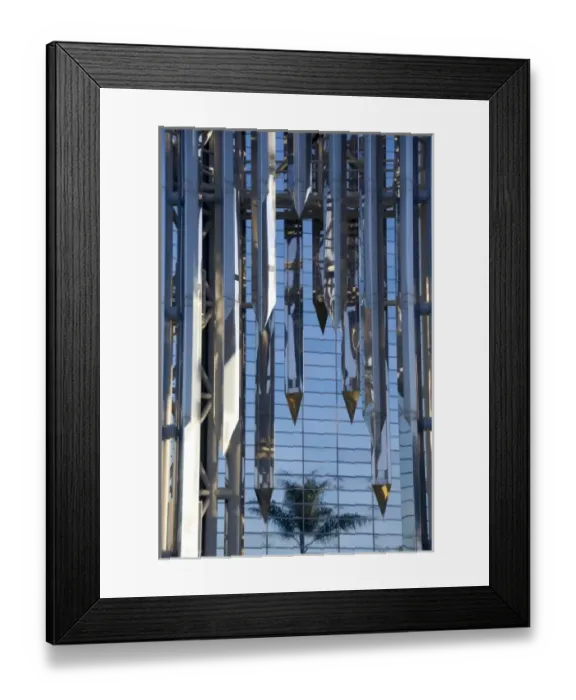 Framed Print : California, Garden Grove. Dr. Robert Schullers Crystal Cathedral. Close-up of bell tower