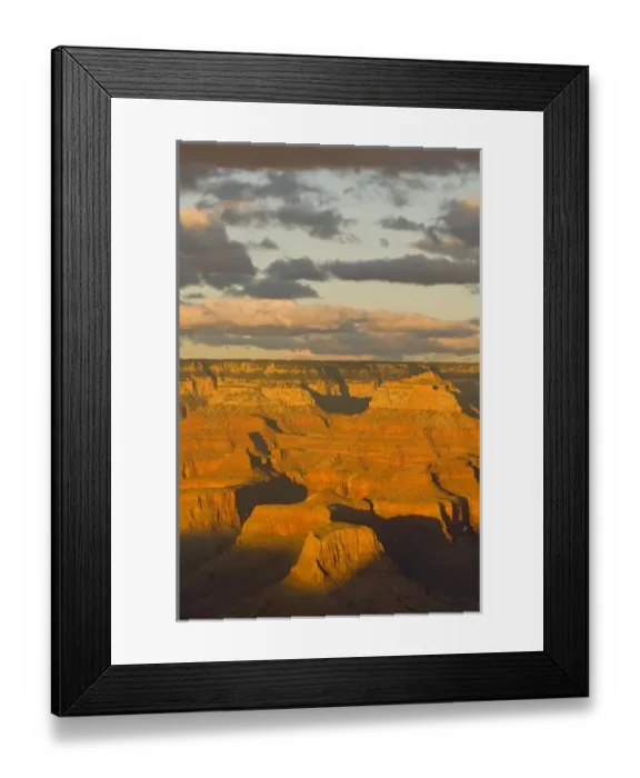Framed Print : Scenic landscape of the south rim of the Grand Canyon at sunset in wintertime, Grand Framed Print : Scenic landscape of the south rim of the Grand Canyon at sunset in wintertime, Grand