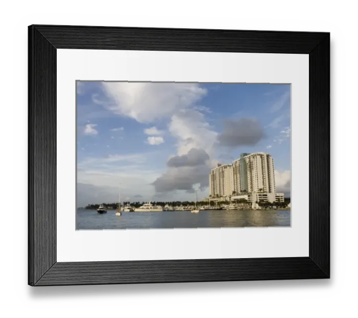 Framed Print : USA, Florida, North Miami Beach: View of Condo Towers and Biscayne Bay Framed Print : USA, Florida, North Miami Beach: View of Condo Towers and Biscayne Bay