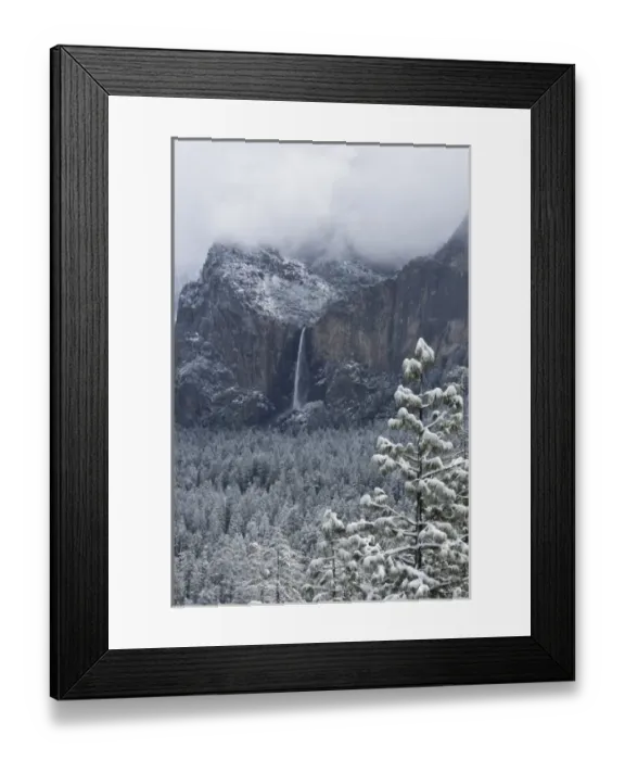 Framed Print : Bridaveil Fall and Yosemite valley after a snow storm - Yosemite National Park, California