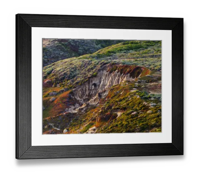 Framed Print : Erosion on rolling coastal hills, California Framed Print : Erosion on rolling coastal hills, California