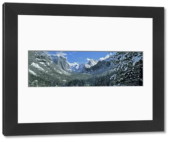 USA, California, Yosemite NP. Winter snows whiten the valley floor in Yosemite NP