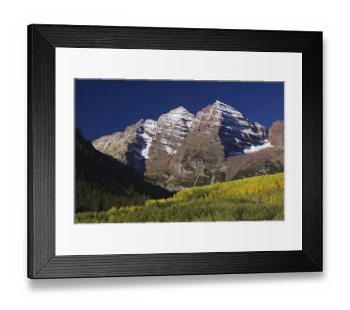 Framed Print : Maroon Bells and Aspen trees with fall colors, Aspen, White River National Forest Framed Print : Maroon Bells and Aspen trees with fall colors, Aspen, White River National Forest