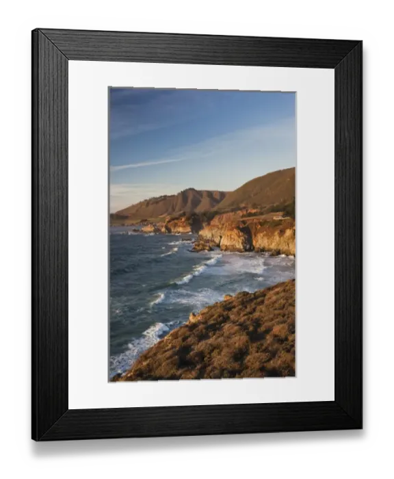 Framed Print : USA, California, Central Coast, Big Sur Area, coastal view by Castle Rock, sunset