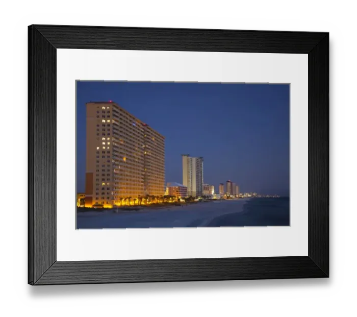 Framed Print : USA, Florida, Florida Panhandle, Panama City Beach, skyline from the Dan Russell City Pier Framed Print : USA, Florida, Florida Panhandle, Panama City Beach, skyline from the Dan Russell City Pier