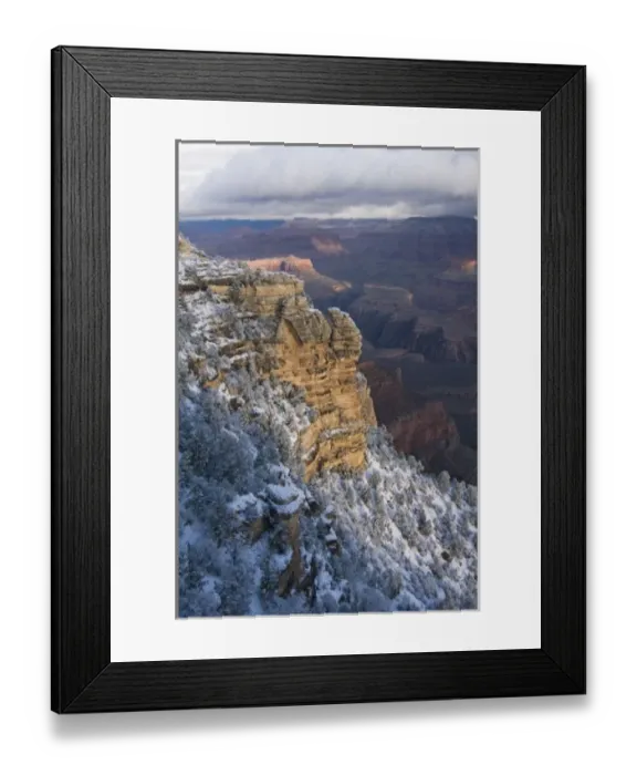 Framed Print : Scenic snowy winter landscape along the south rim of the majestic Grand Canyon at sunrise Framed Print : Scenic snowy winter landscape along the south rim of the majestic Grand Canyon at sunrise