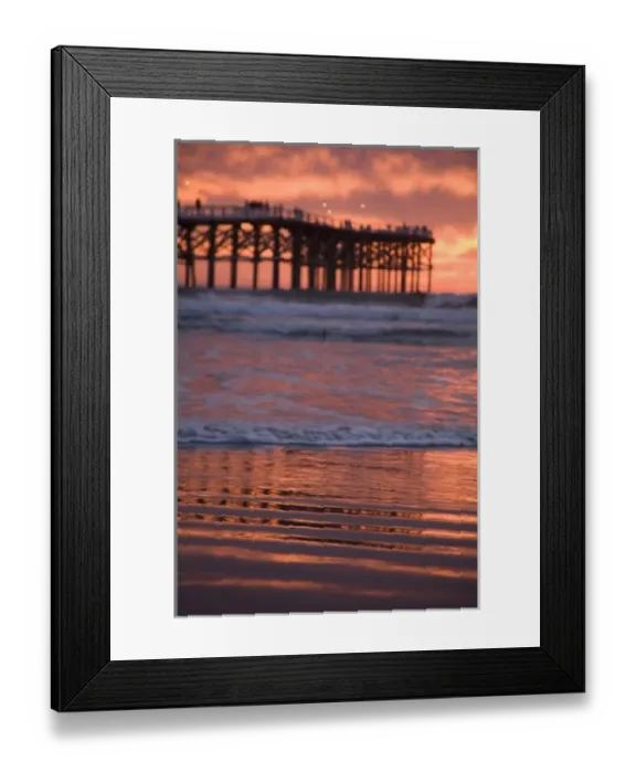 Framed Print : US, CA, San Diego. The sun sets over Crystal Pier in San Diego with brilliant clouds overhead Framed Print : US, CA, San Diego. The sun sets over Crystal Pier in San Diego with brilliant clouds overhead