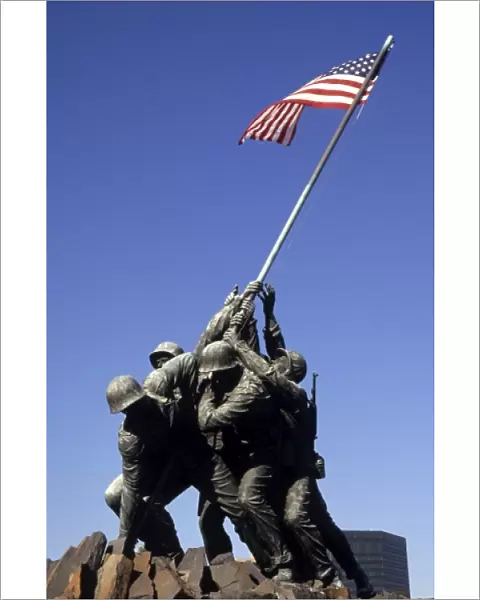 The beautiful color of the famous Marine Monument of Iwo Jima with flag in Virginia