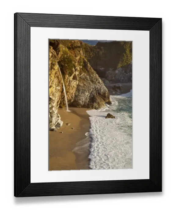 Framed Print : Scenic McWay Falls tumbles into the beach and the Pacific Ocean at Julia Pfeiffer Framed Print : Scenic McWay Falls tumbles into the beach and the Pacific Ocean at Julia Pfeiffer