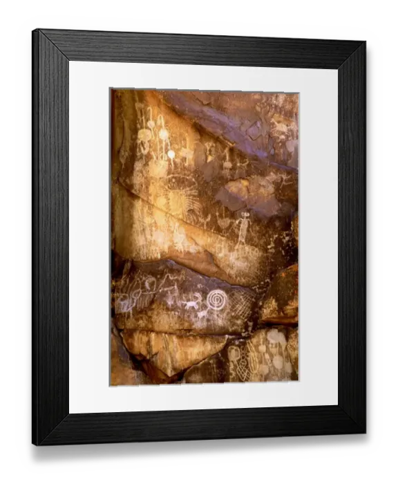 Framed Print : USA, California, Little Petroglyph Canyon, Ridgecrest. Wall of ancient petroglyph rock carvings Framed Print : USA, California, Little Petroglyph Canyon, Ridgecrest. Wall of ancient petroglyph rock carvings