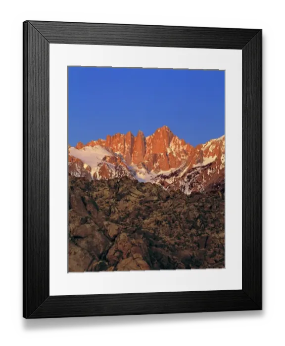 Framed Print : USA, California, Mt Whitney. Sunrise colors the rocks pink at Mt Whitney, California Framed Print : USA, California, Mt Whitney. Sunrise colors the rocks pink at Mt Whitney, California