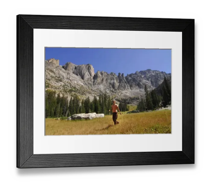 Framed Print : USA, Colorado, Rocky Mountains, Indian Peaks Wilderness. A female hiker passes through Framed Print : USA, Colorado, Rocky Mountains, Indian Peaks Wilderness. A female hiker passes through